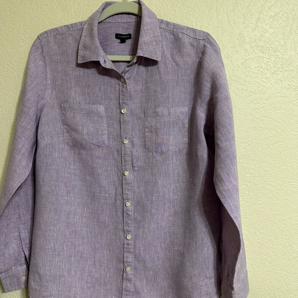 Talbots Lilac, 100% Linen, Button Down Shirt, Size M